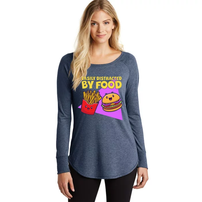 Funny Easily DIstracted By Food Cute Burger and Fries Women's Perfect Tri Tunic Long Sleeve Shirt