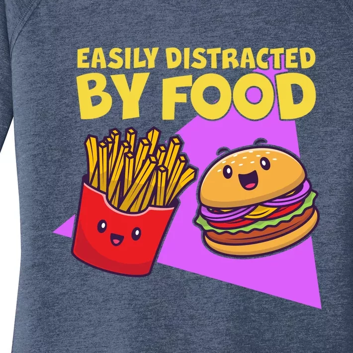 Funny Easily DIstracted By Food Cute Burger and Fries Women's Perfect Tri Tunic Long Sleeve Shirt