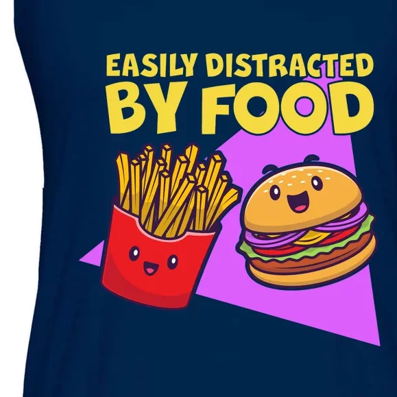 Funny Easily DIstracted By Food Cute Burger and Fries Ladies Essential Flowy Tank