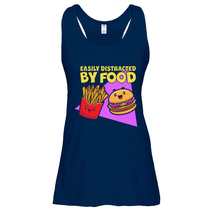 Funny Easily DIstracted By Food Cute Burger and Fries Ladies Essential Flowy Tank