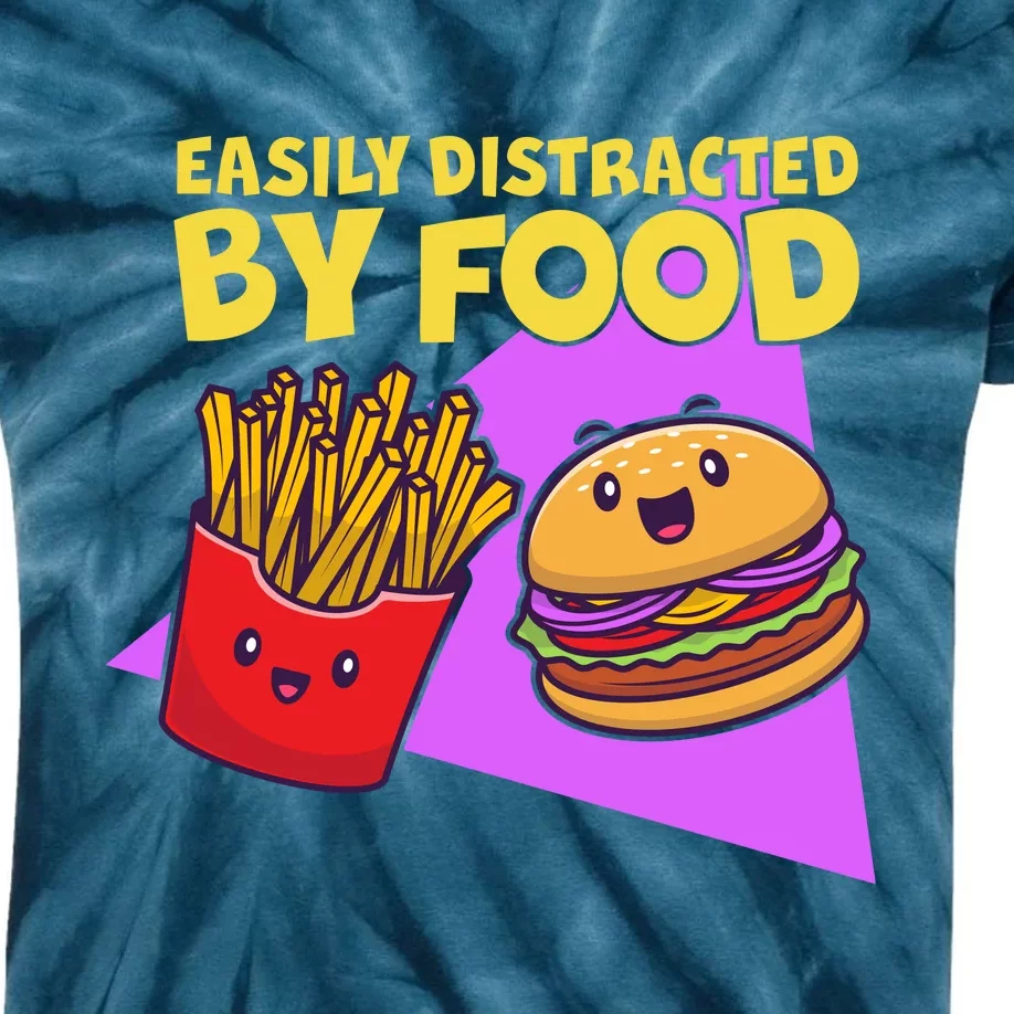 Funny Easily DIstracted By Food Cute Burger and Fries Kids Tie-Dye T-Shirt