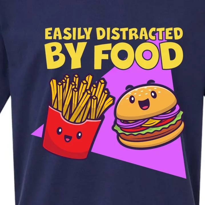 Funny Easily DIstracted By Food Cute Burger and Fries Sueded Cloud Jersey T-Shirt