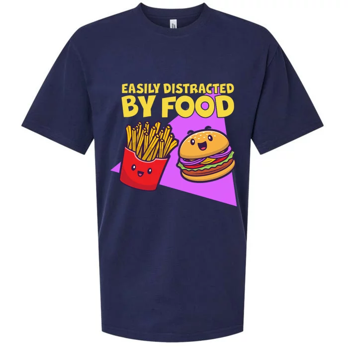 Funny Easily DIstracted By Food Cute Burger and Fries Sueded Cloud Jersey T-Shirt