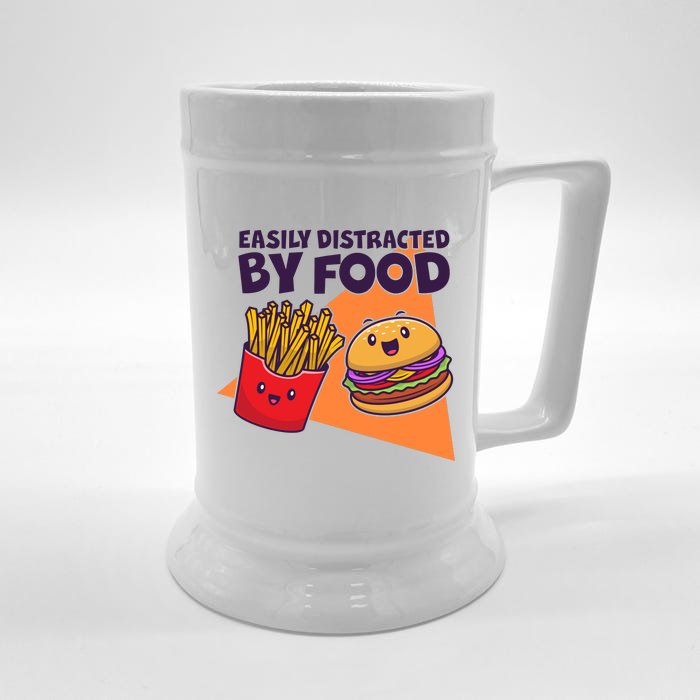 Funny Easily DIstracted By Food Cute Burger and Fries Front & Back Beer Stein