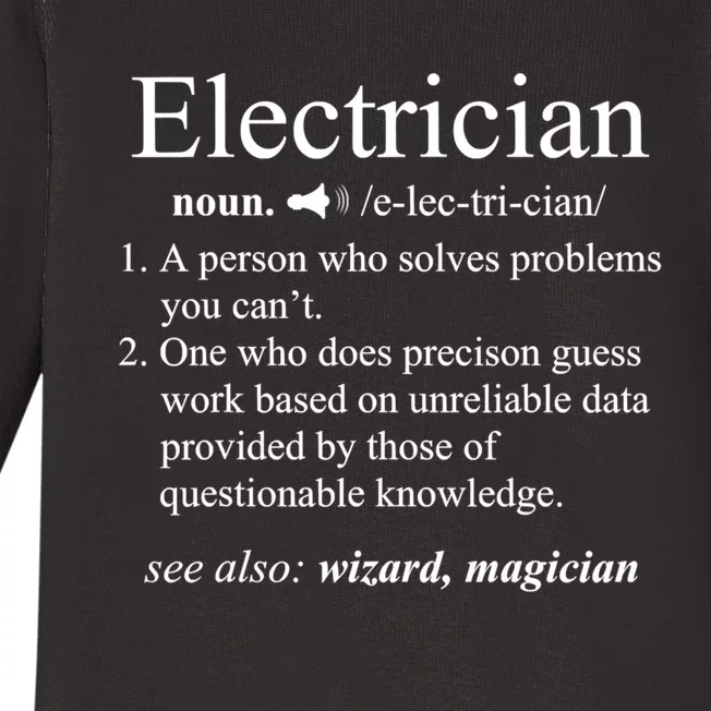 Funny Electrician Definition Shirt Electrical Engineer Gift Baby Long Sleeve Bodysuit