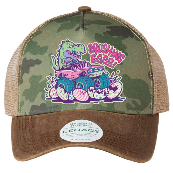 Funny Easter Dinosaur Monster Truck Crushing Eggs Legacy Tie Dye Trucker Hat