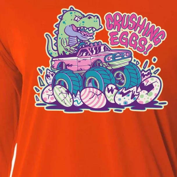 Funny Easter Dinosaur Monster Truck Crushing Eggs Cooling Performance Long Sleeve Crew