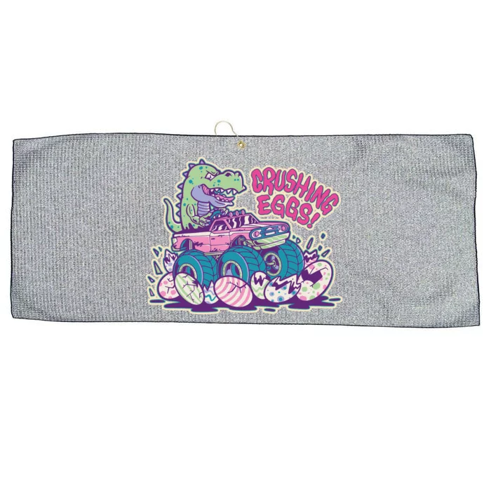 Funny Easter Dinosaur Monster Truck Crushing Eggs Large Microfiber Waffle Golf Towel