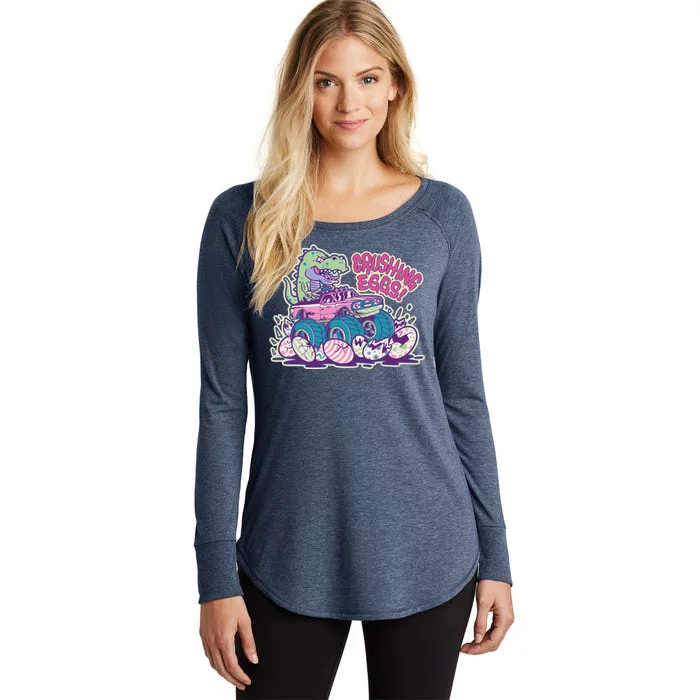 Funny Easter Dinosaur Monster Truck Crushing Eggs Women's Perfect Tri Tunic Long Sleeve Shirt