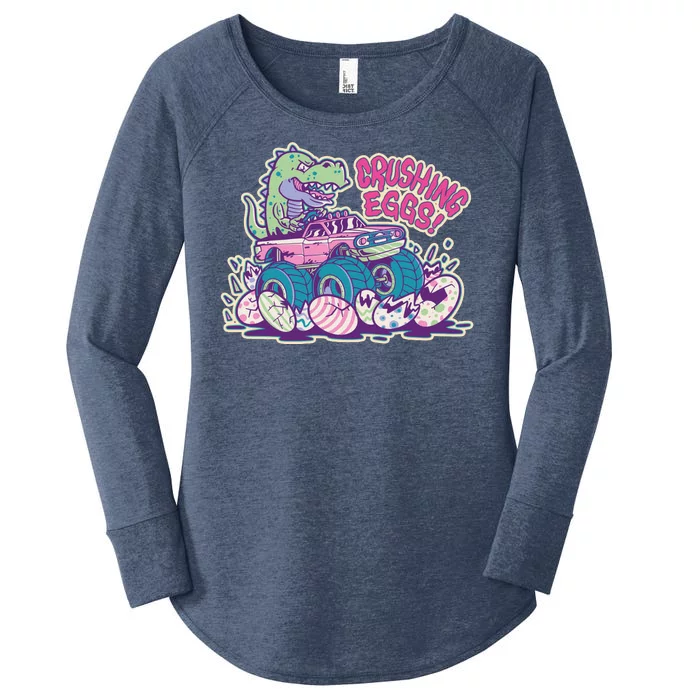 Funny Easter Dinosaur Monster Truck Crushing Eggs Women's Perfect Tri Tunic Long Sleeve Shirt