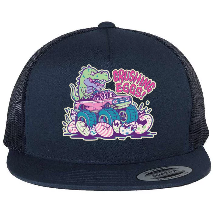 Funny Easter Dinosaur Monster Truck Crushing Eggs Flat Bill Trucker Hat