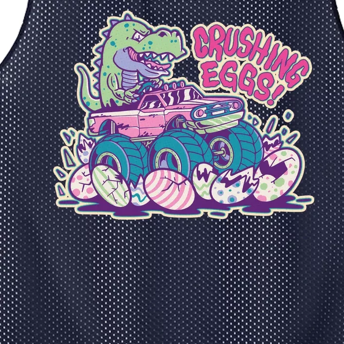 Funny Easter Dinosaur Monster Truck Crushing Eggs Mesh Reversible Basketball Jersey Tank