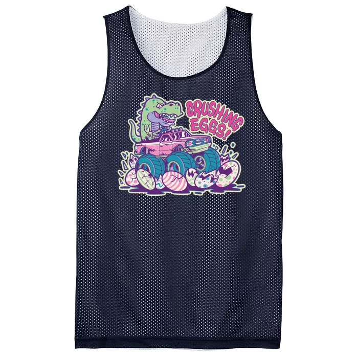 Funny Easter Dinosaur Monster Truck Crushing Eggs Mesh Reversible Basketball Jersey Tank