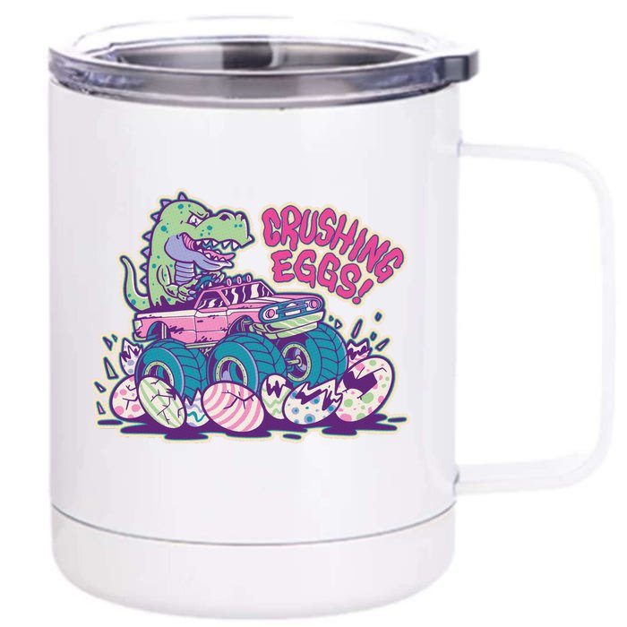 Funny Easter Dinosaur Monster Truck Crushing Eggs Front & Back 12oz Stainless Steel Tumbler Cup