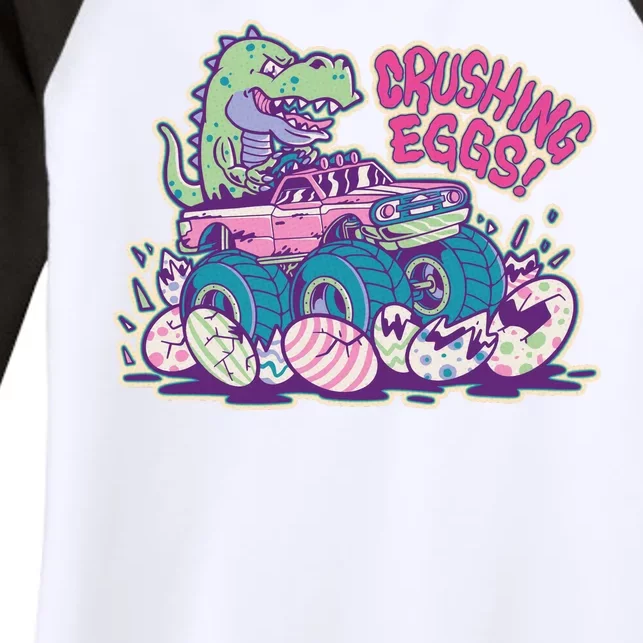 Funny Easter Dinosaur Monster Truck Crushing Eggs Women's Tri-Blend 3/4-Sleeve Raglan Shirt