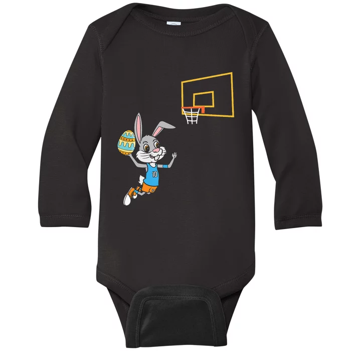 Funny Easter Egg Bunny Dunk Basketball Game Easter Baby Long Sleeve Bodysuit