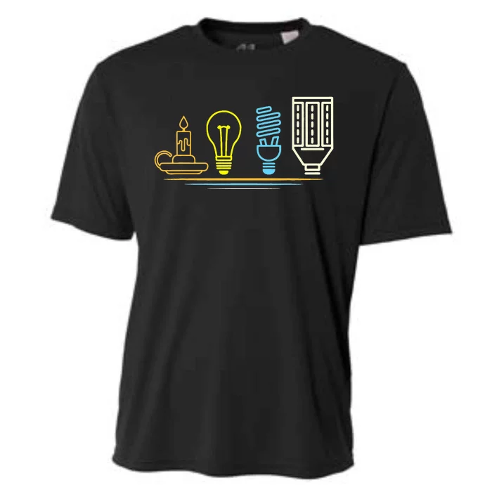 Funny Electrician Engineer Light Bulb Electricity Cooling Performance Crew T-Shirt