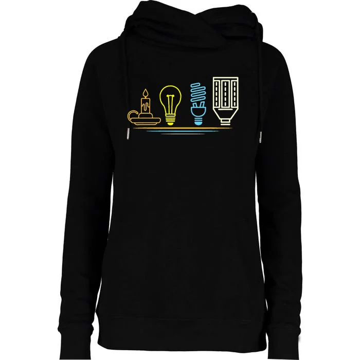 Funny Electrician Engineer Light Bulb Electricity Womens Funnel Neck Pullover Hood