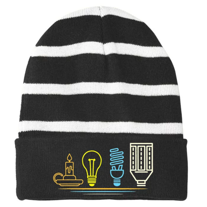 Funny Electrician Engineer Light Bulb Electricity Striped Beanie with Solid Band