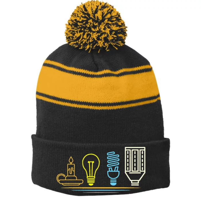 Funny Electrician Engineer Light Bulb Electricity Stripe Pom Pom Beanie