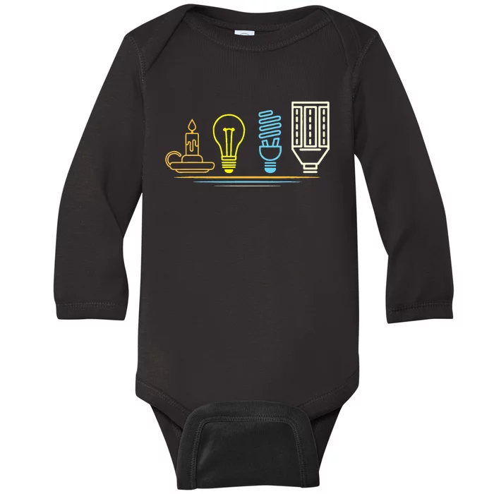 Funny Electrician Engineer Light Bulb Electricity Baby Long Sleeve Bodysuit