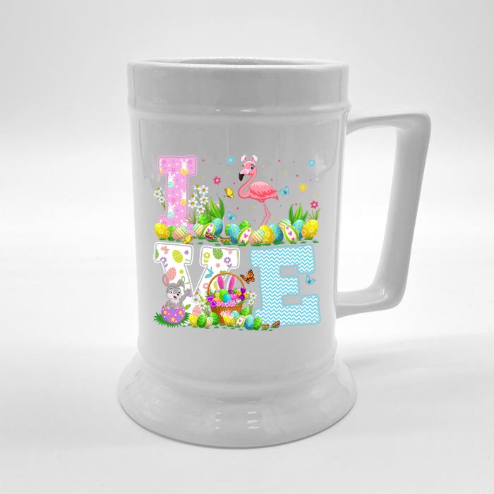 Flamingo Easter Egg Hunt Funny Love Flamingo Easter Sunday Gift Front & Back Beer Stein