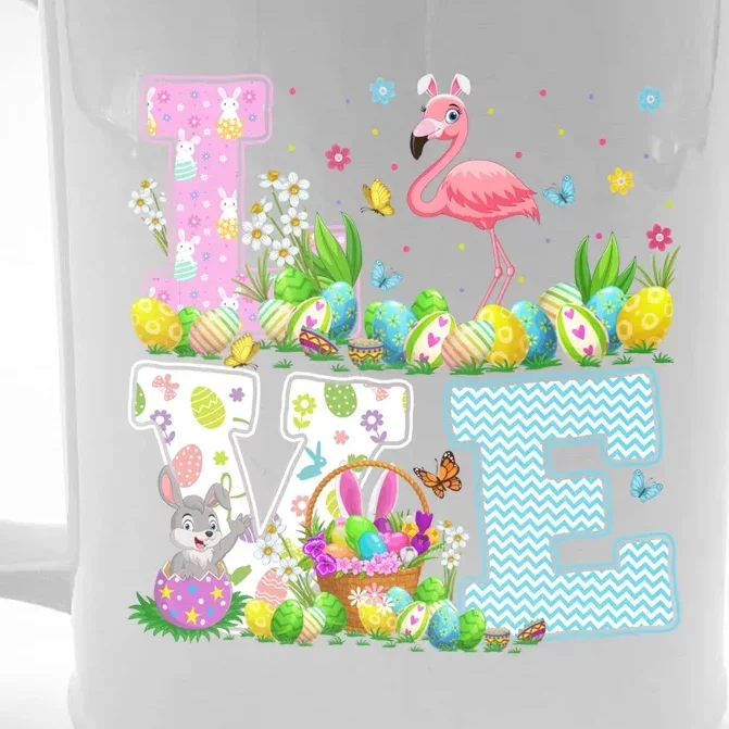 Flamingo Easter Egg Hunt Funny Love Flamingo Easter Sunday Gift Front & Back Beer Stein