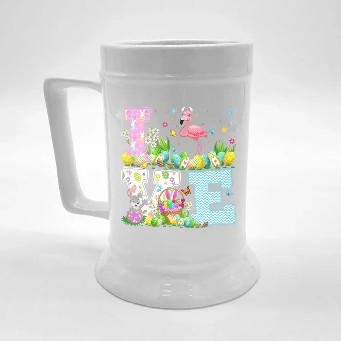 Flamingo Easter Egg Hunt Funny Love Flamingo Easter Sunday Gift Front & Back Beer Stein