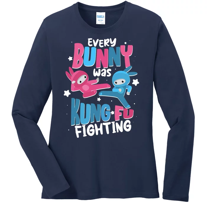 Funny Easter Every Bunny Was Kung Fu Fighting Ladies Long Sleeve Shirt