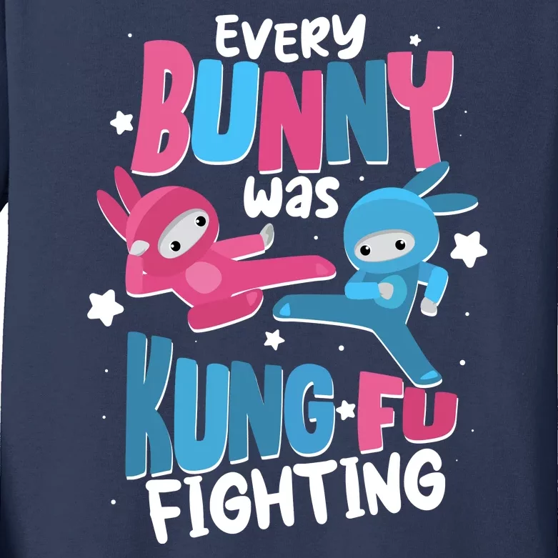 Funny Easter Every Bunny Was Kung Fu Fighting Kids Long Sleeve Shirt