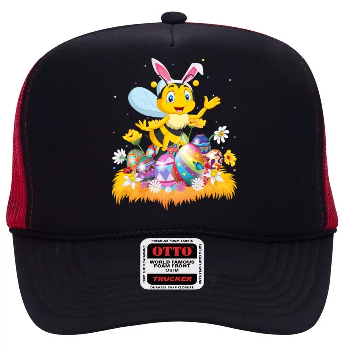 Funny Easter Egg Lover Cute Bee Easter Sunday Cute Gift High Crown Mesh Trucker Hat