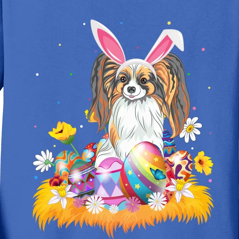 Funny Easter Egg Lover Papillon Dog Easter Sunday Gift Kids Long Sleeve Shirt