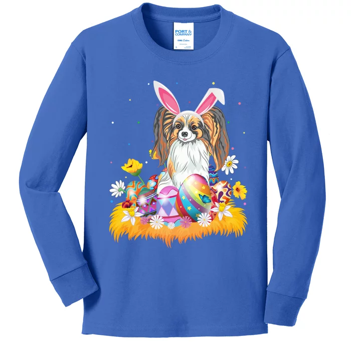 Funny Easter Egg Lover Papillon Dog Easter Sunday Gift Kids Long Sleeve Shirt