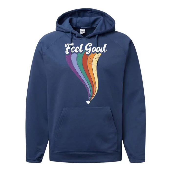 Feel Good Retro Vintage Rainbow Performance Fleece Hoodie