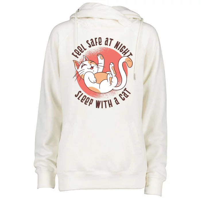 Feel Safe At Night Sleep With A Cat Womens Funnel Neck Pullover Hood