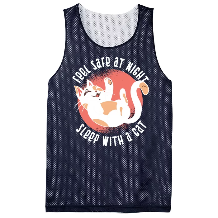 Feel Safe At Night Sleep With A Cat Mesh Reversible Basketball Jersey Tank