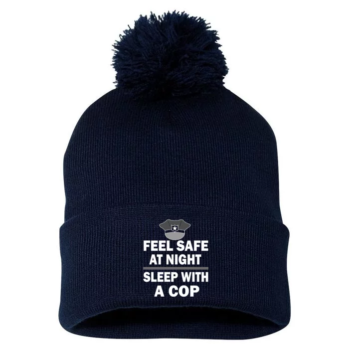 Feel Safe At Night Sleep With A Cop Pom Pom 12in Knit Beanie