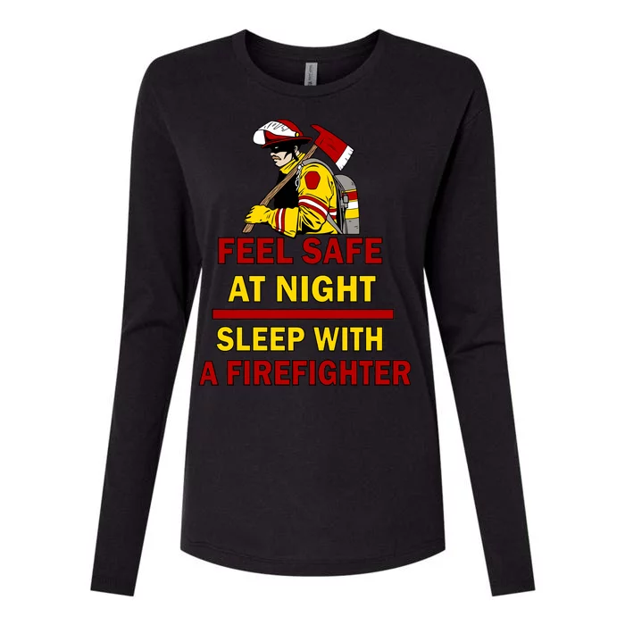 Feel Safe At Night Sleep With A Firefighter Womens Cotton Relaxed Long Sleeve T-Shirt