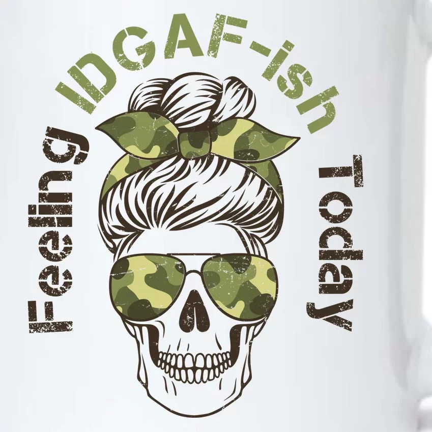 Feeling IDGAF-ish Today Army Print Hair Bun Skull Black Color Changing Mug