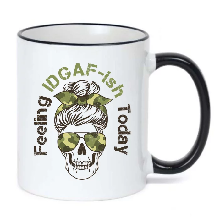 Feeling IDGAF-ish Today Army Print Hair Bun Skull Black Color Changing Mug