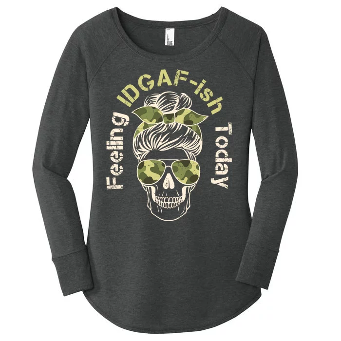 Feeling IDGAF-ish Today Army Print Hair Bun Skull Women's Perfect Tri Tunic Long Sleeve Shirt