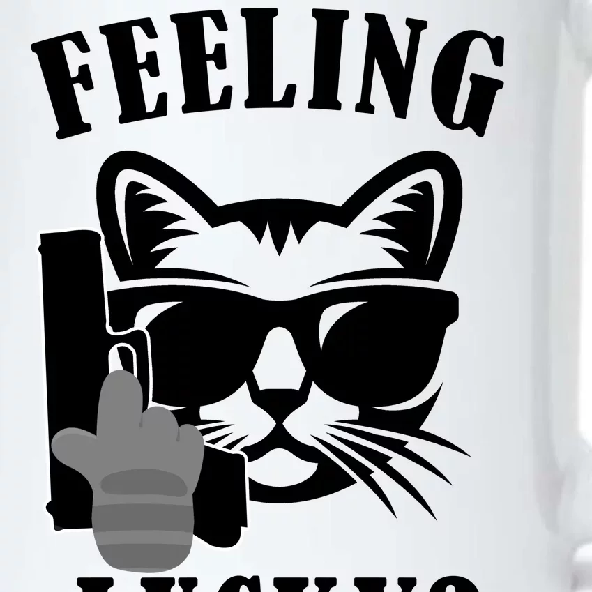 Feeling Luck Cat With Pistol Gun Black Color Changing Mug