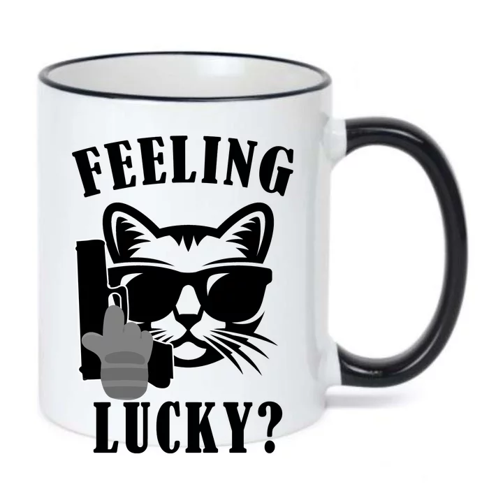 Feeling Luck Cat With Pistol Gun Black Color Changing Mug