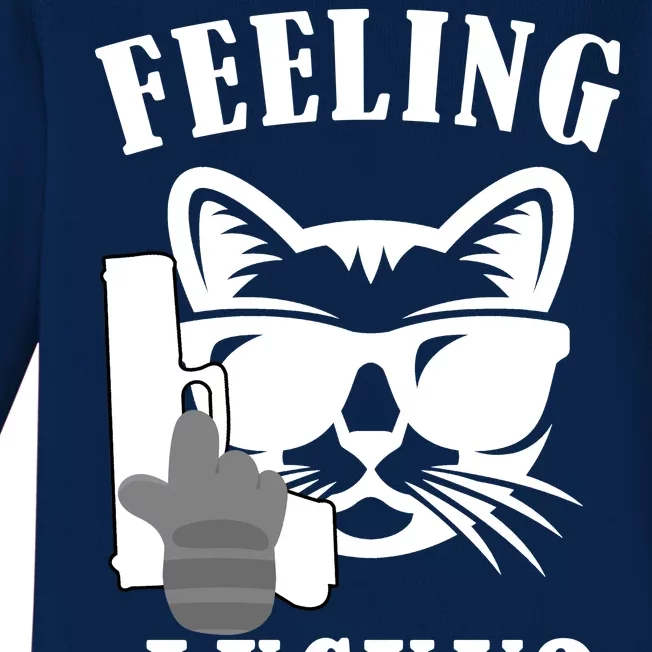 Feeling Luck Cat With Pistol Gun Baby Long Sleeve Bodysuit