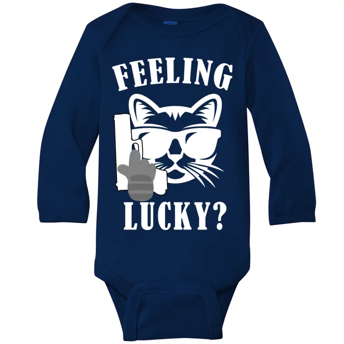 Feeling Luck Cat With Pistol Gun Baby Long Sleeve Bodysuit