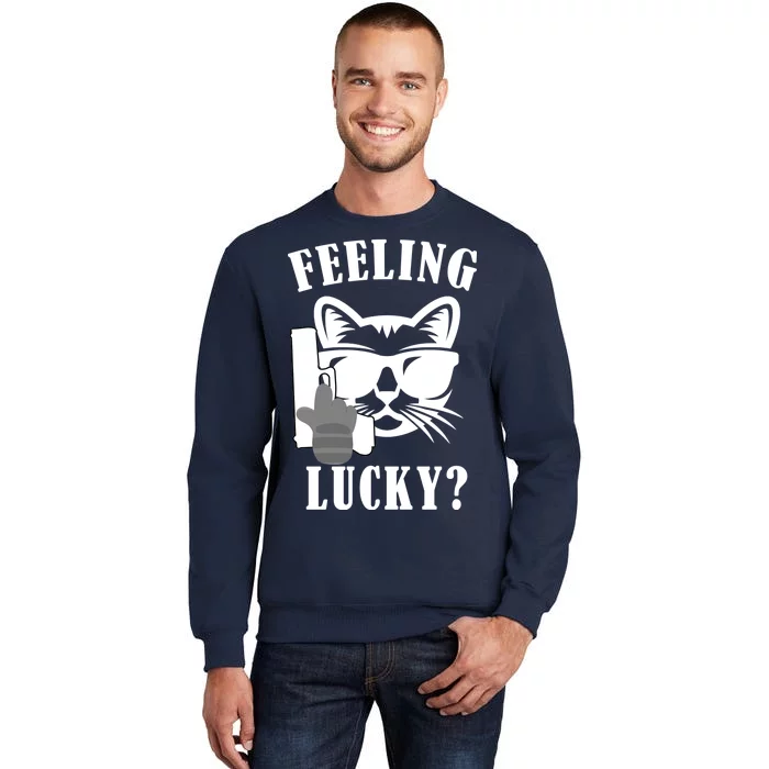 Feeling Luck Cat With Pistol Gun Tall Sweatshirt