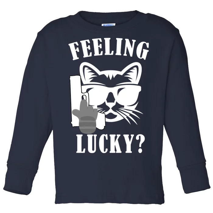 Feeling Luck Cat With Pistol Gun Toddler Long Sleeve Shirt