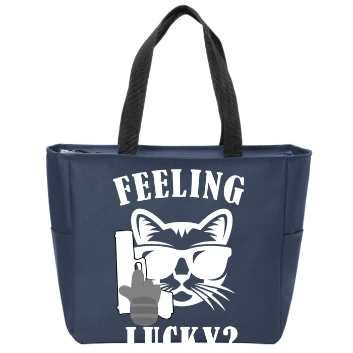 Feeling Luck Cat With Pistol Gun Zip Tote Bag