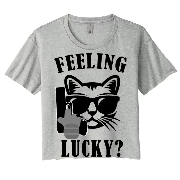 Feeling Luck Cat With Pistol Gun Women's Crop Top Tee