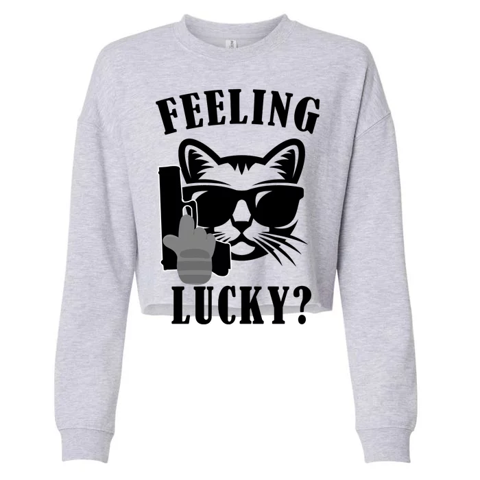 Feeling Luck Cat With Pistol Gun Cropped Pullover Crew